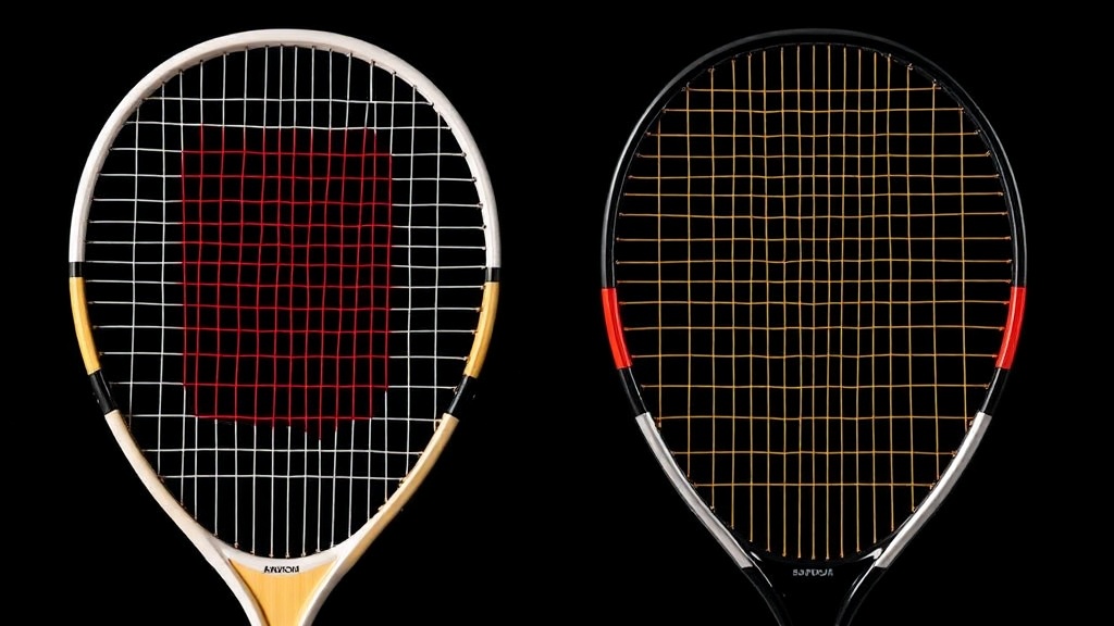 전통적인 폐쇄형 라켓과 현대적인 티어드롭 형태의 스쿼시 라켓이 나란히 놓여 구조적 차이를 보여주는 모습